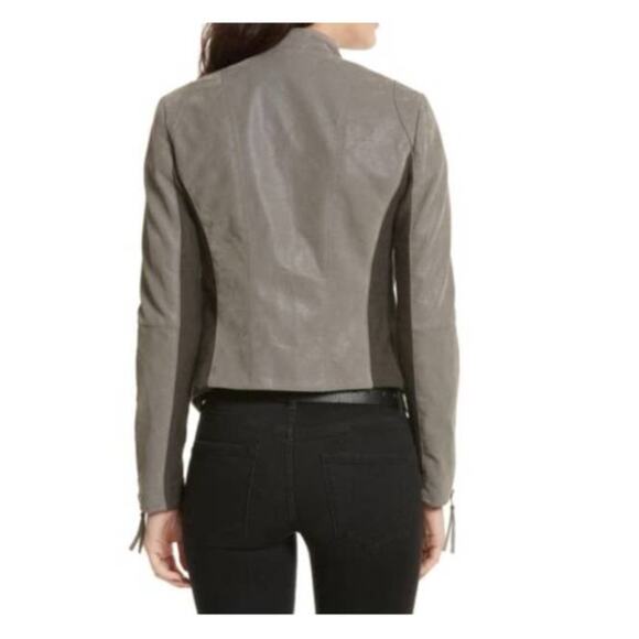 Free People Cool & Clean Gray Vegan Faux Suede Moto Jacket Chic Edgy Size 4 - Picture 3 of 7